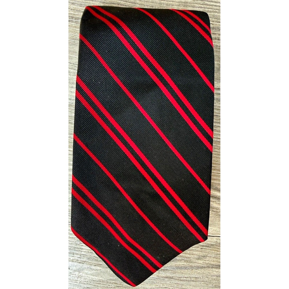 Vintage Abercrombie & Fitch Black Red Repp Stripe Wide Necktie Preppy Trad
